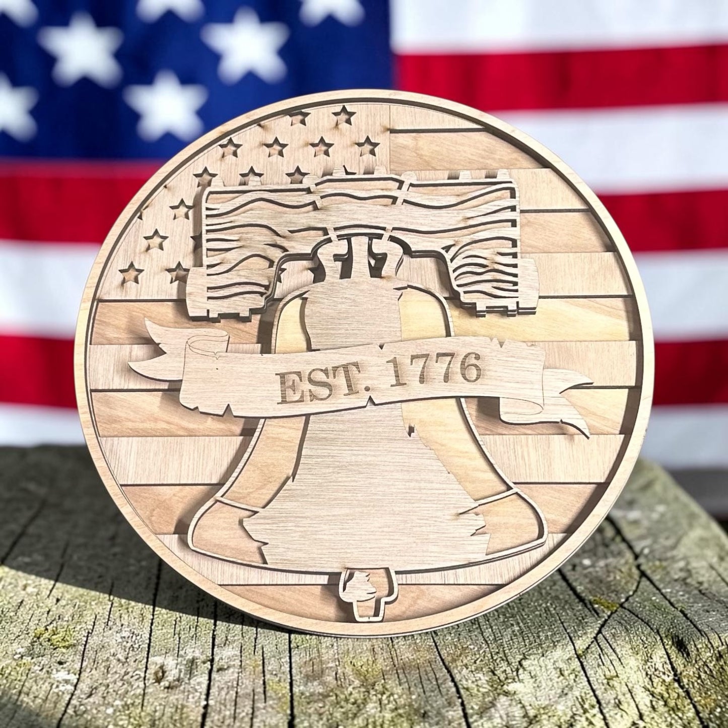 Patriotic Liberty Bell - 15 Inch Wooden Sign