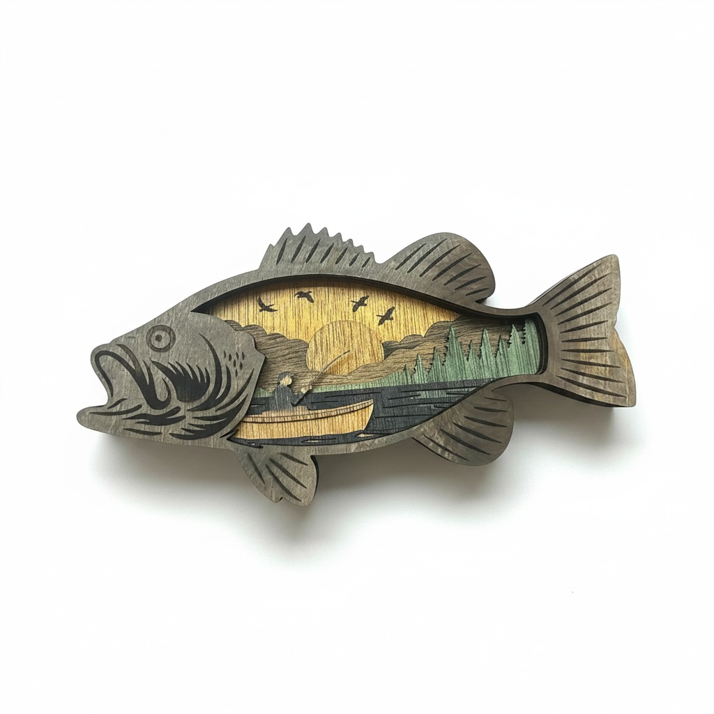 Layered Largemouth Bass Wooden Wall Art