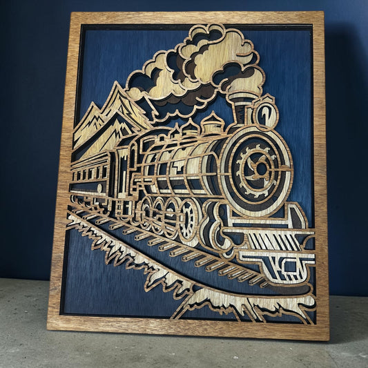 Layered Wooden Train Wall Art