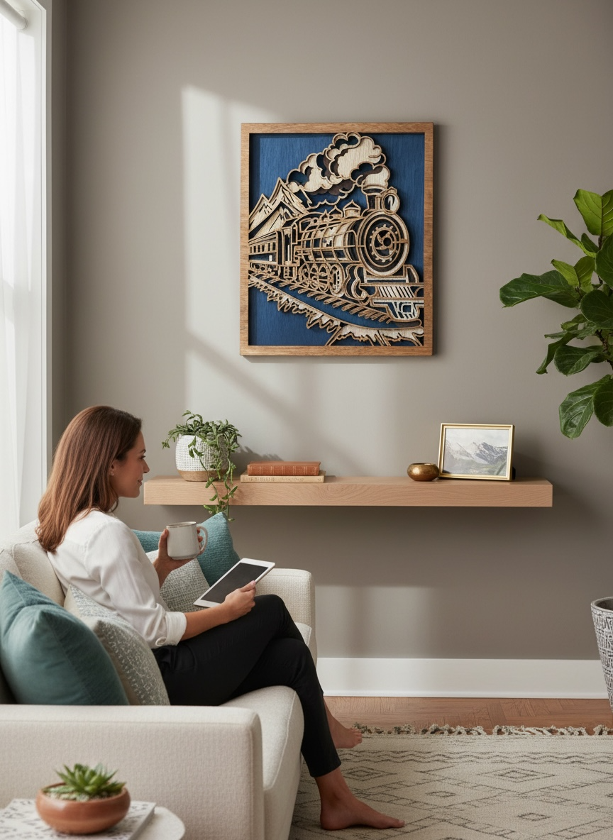 Layered Wooden Train Wall Art