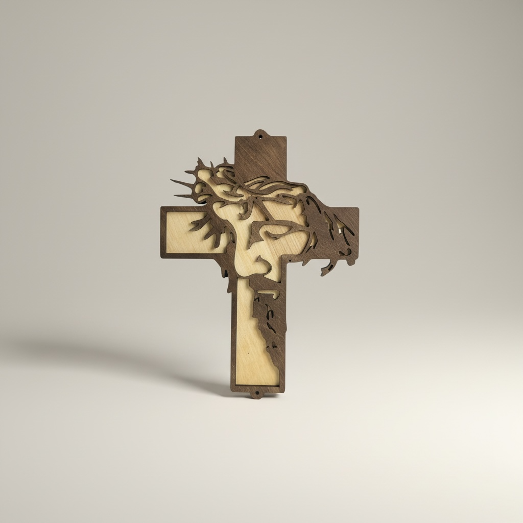 Handmade Wooden Cross Wall Decor – Jesus Crown of Thorns Christian Wall Art