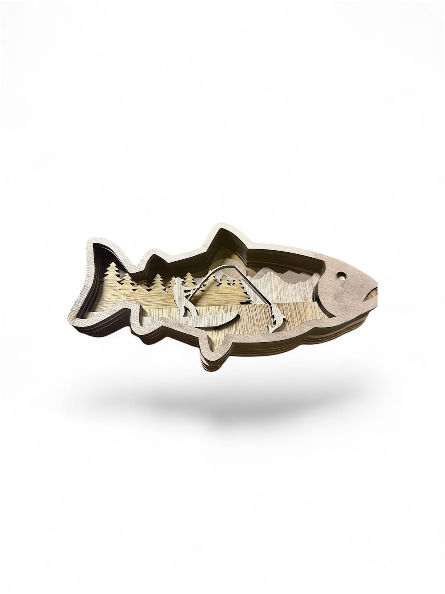 Layered Bass Fishing Scene Wood Wall Art