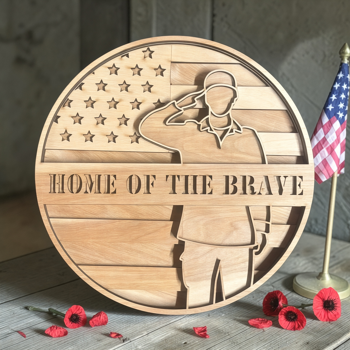 Home of the Brave – Layered Wooden Sign - 10 Inches