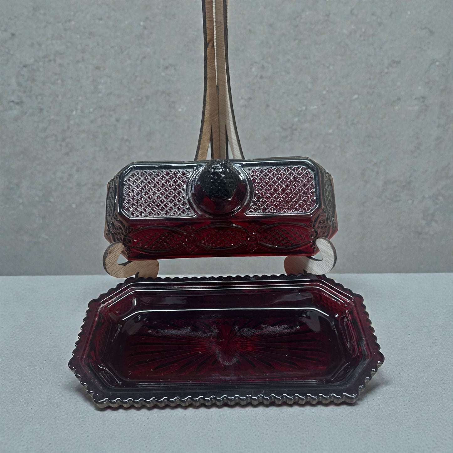 Avon 1876 Cape Cod Collection Ruby Red Covered Butter Dish