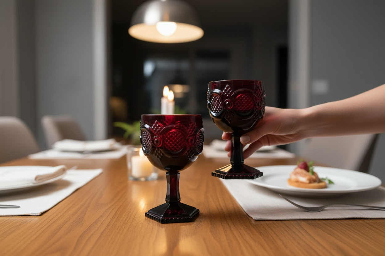 Vintage Avon 1876 Cape Cod Ruby Red Water Goblets Set of 2