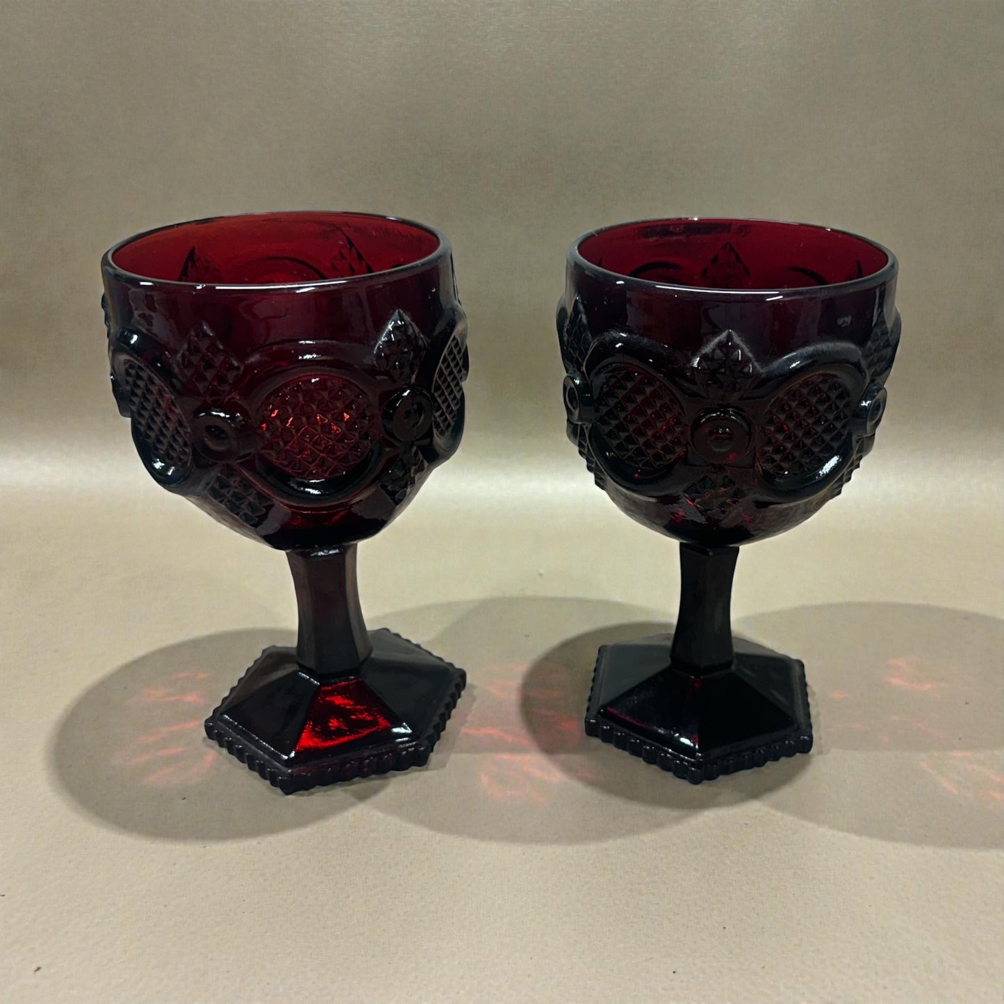 Vintage Avon 1876 Cape Cod Ruby Red Water Goblets Set of 2