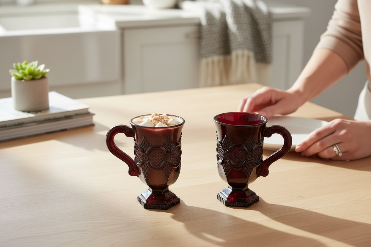Vintage Avon 1876 Cape Cod Ruby Red Mug Cups Set of 2