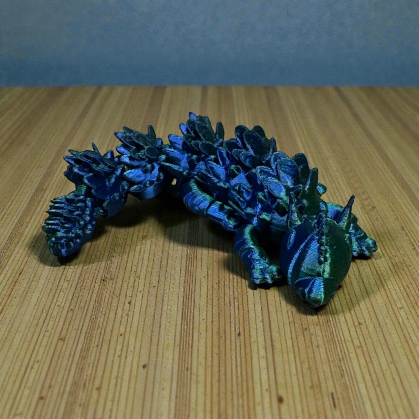 3D Printed Articulated Dragon – 5.75” Long – Blue/Green Multicolor Filament