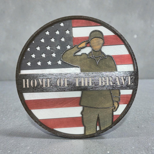 Home of the Brave – Layered Wooden Sign - 10 Inches