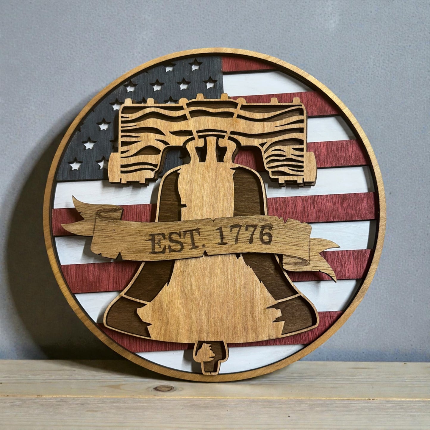 Patriotic Liberty Bell - 10 Inch Wooden Sign