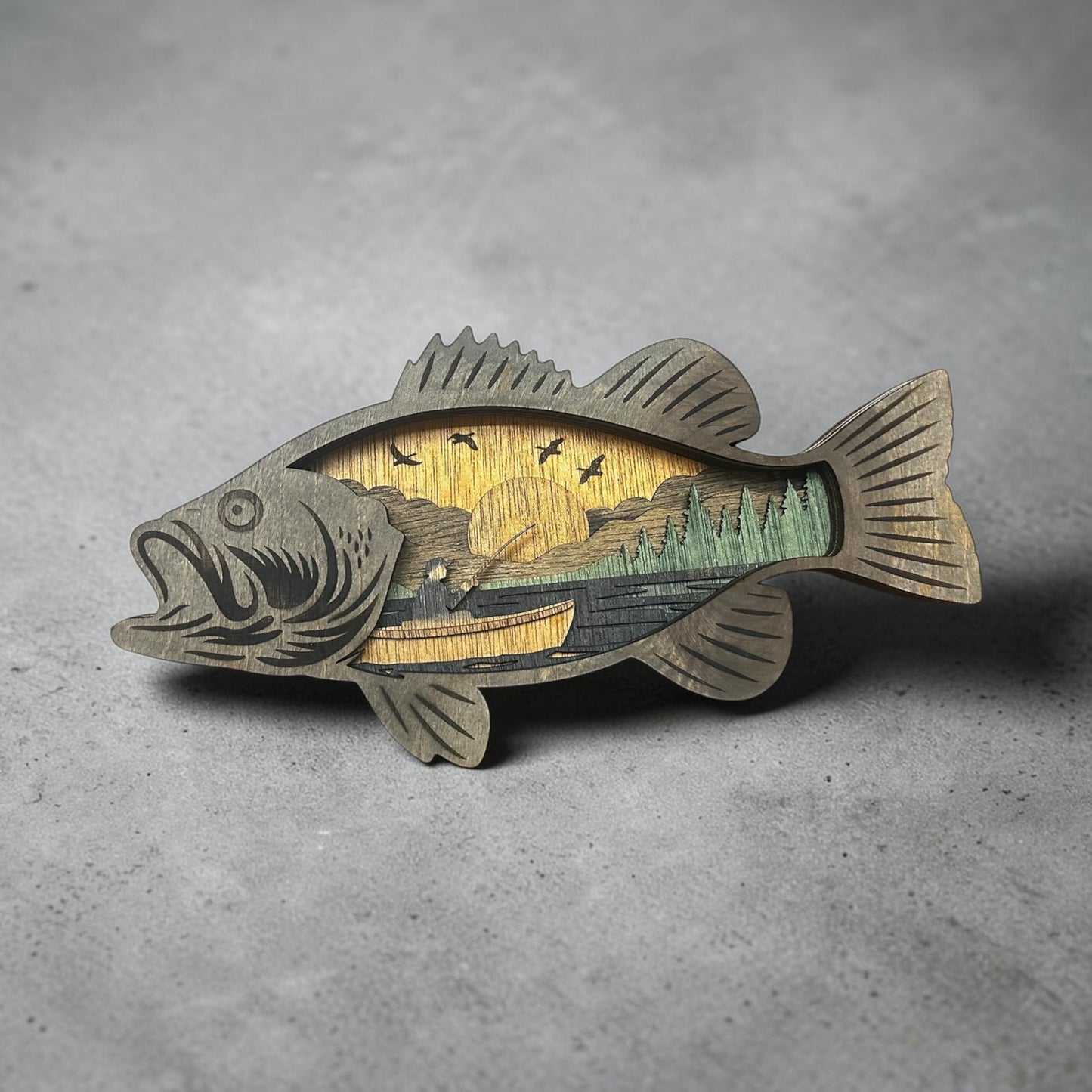 Layered Largemouth Bass Wooden Wall Art