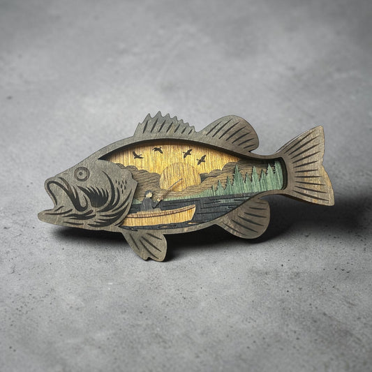 Layered Largemouth Bass Wooden Wall Art