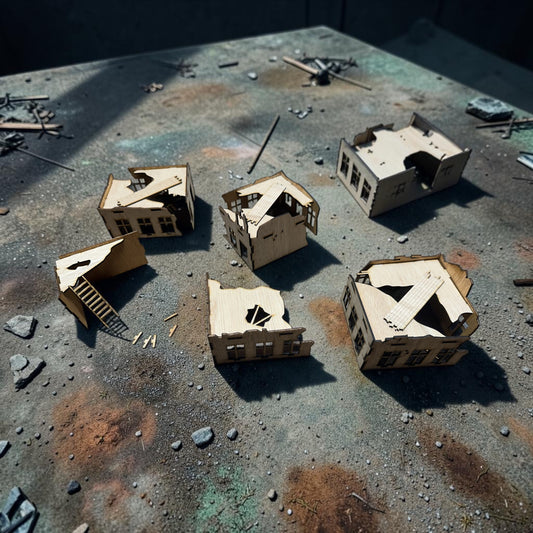 Higher Order Red Ruin Buildings – DIY Laser Cut Tabletop Terrain Kit